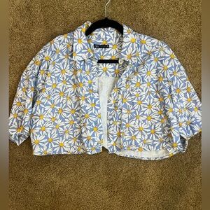 zara button up crop shirt